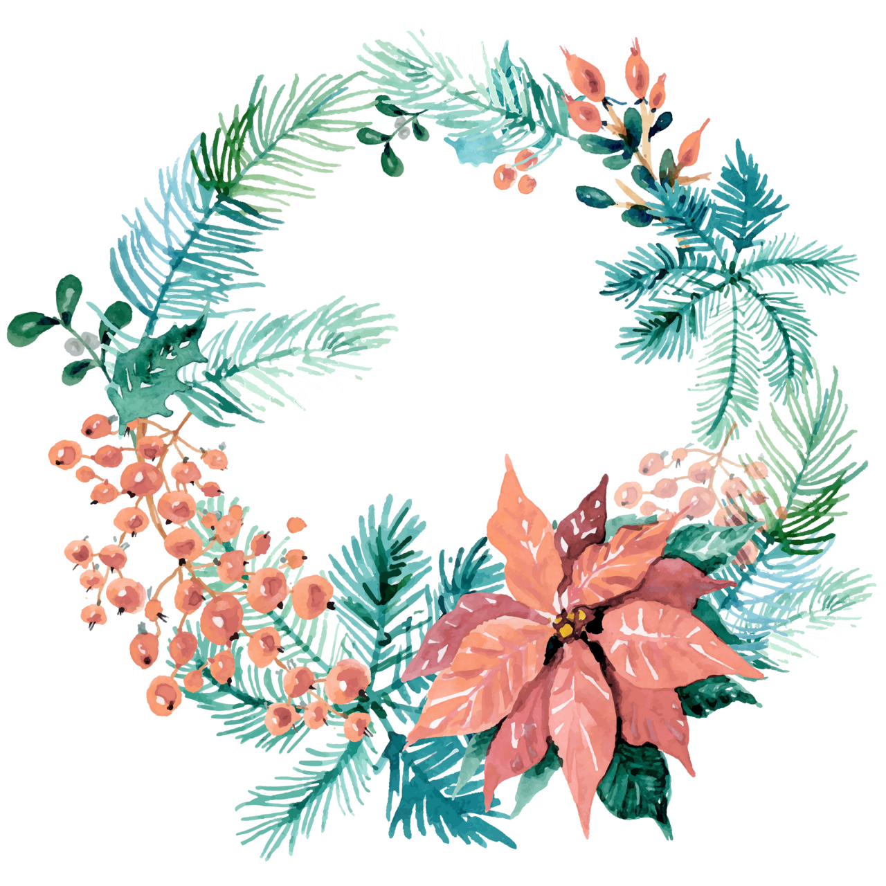 Christmas wreath clip watercolor clipart logo