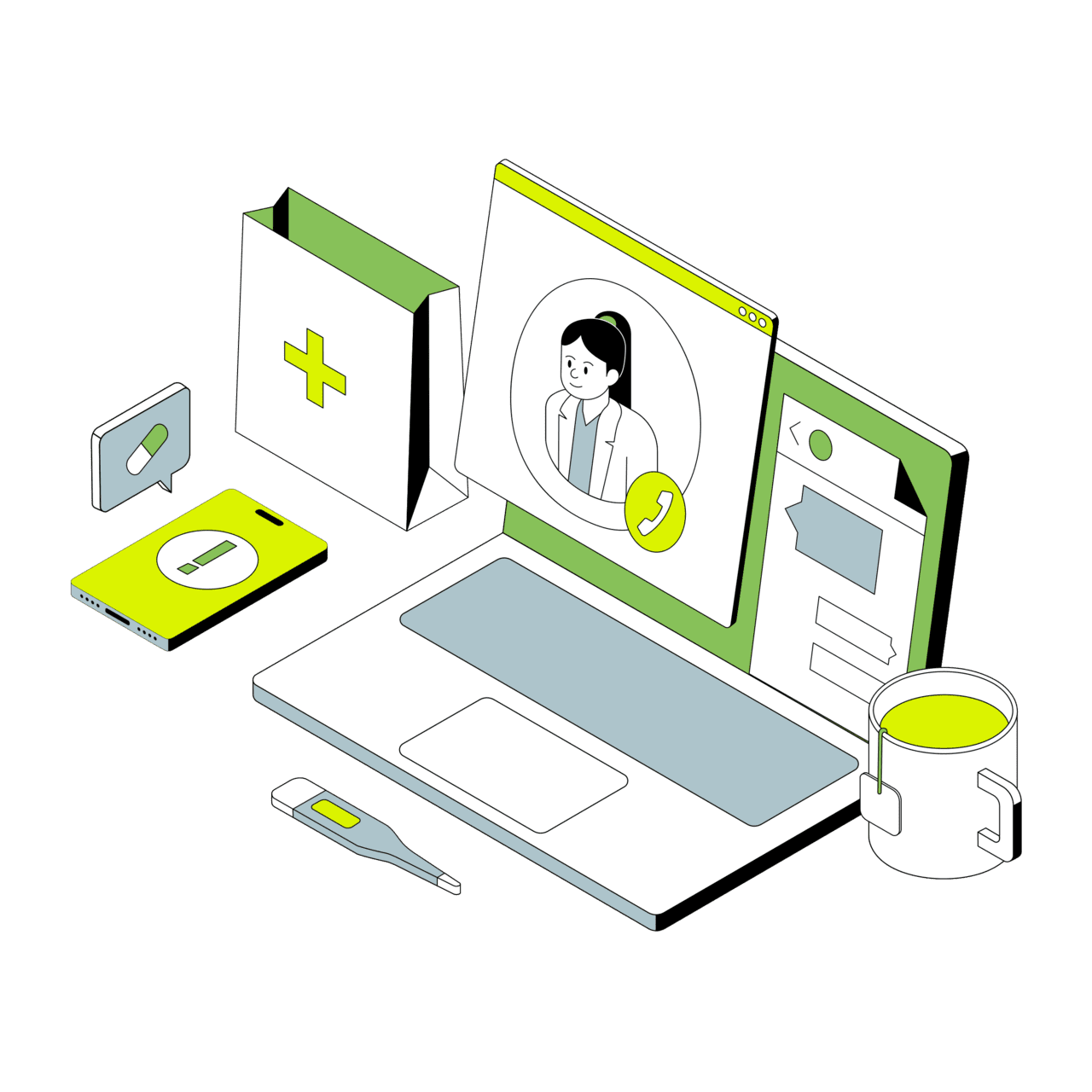 Laptop doctor consultation clipart transparent