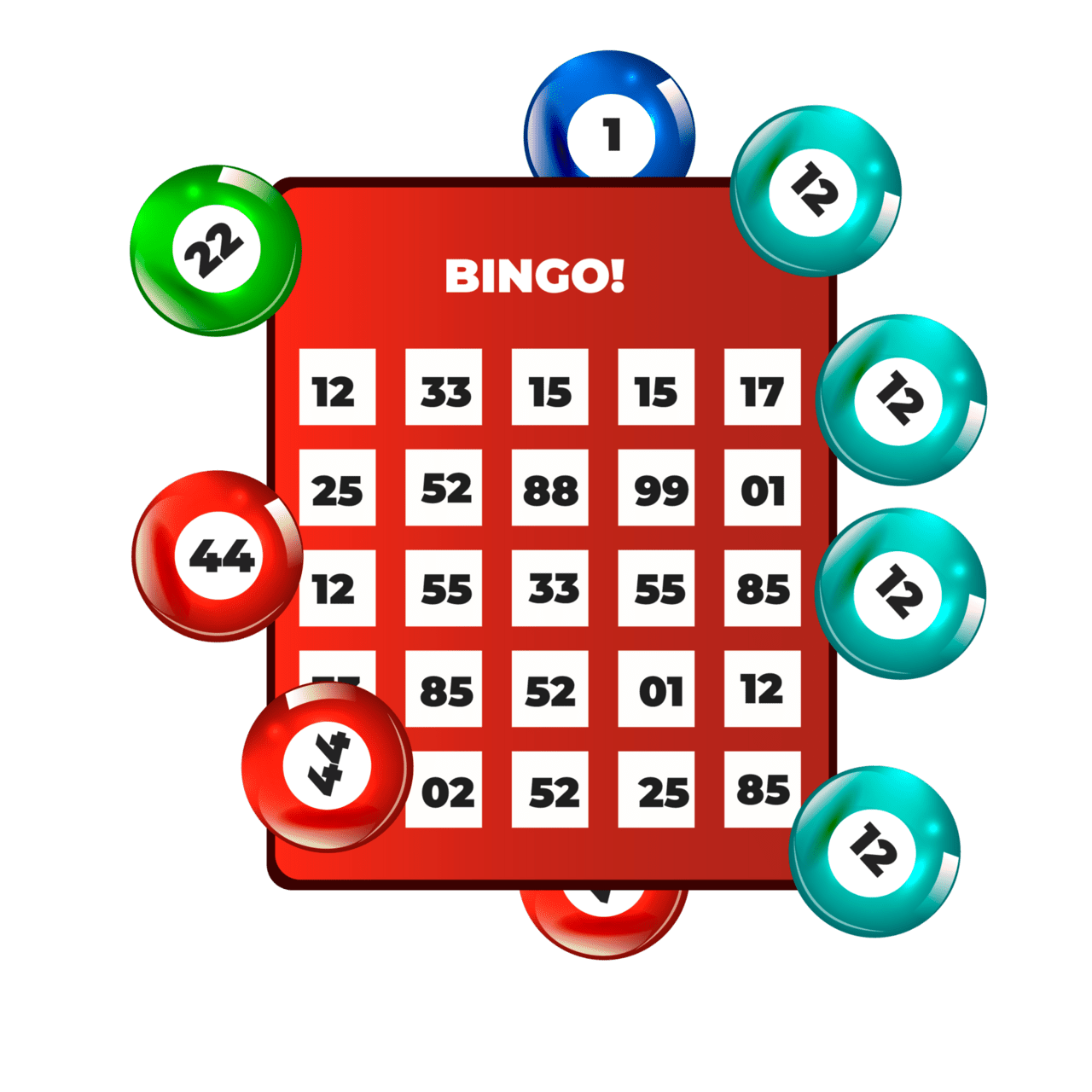 Bingo lotto game balls and lottery cards with lucky numbers clipart logo