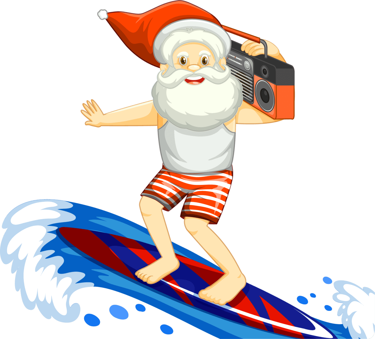 Surfboard santa claus skating board radio of merry christmas clipart transparent