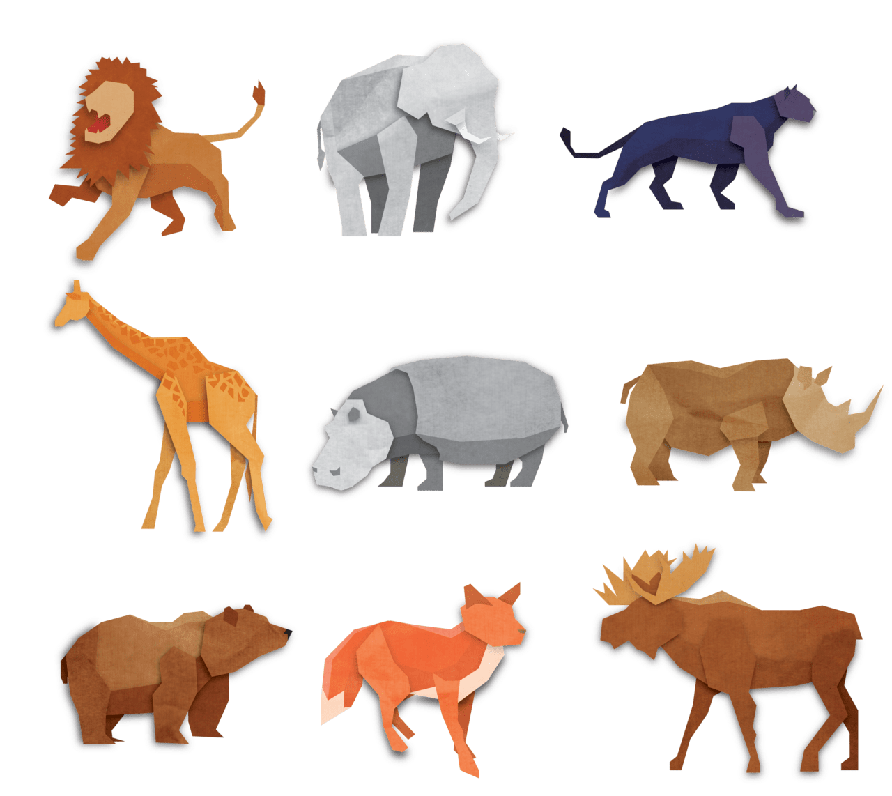 Zoo origami animals pack ai clipart clip art