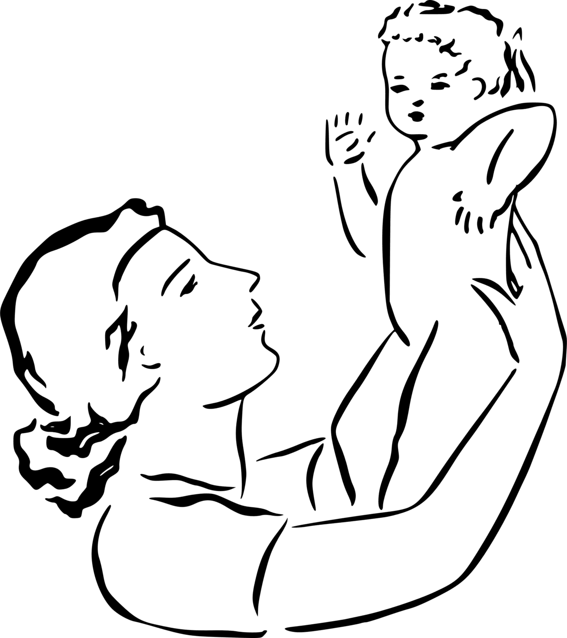 Mother holds baby black and white clipart mom image