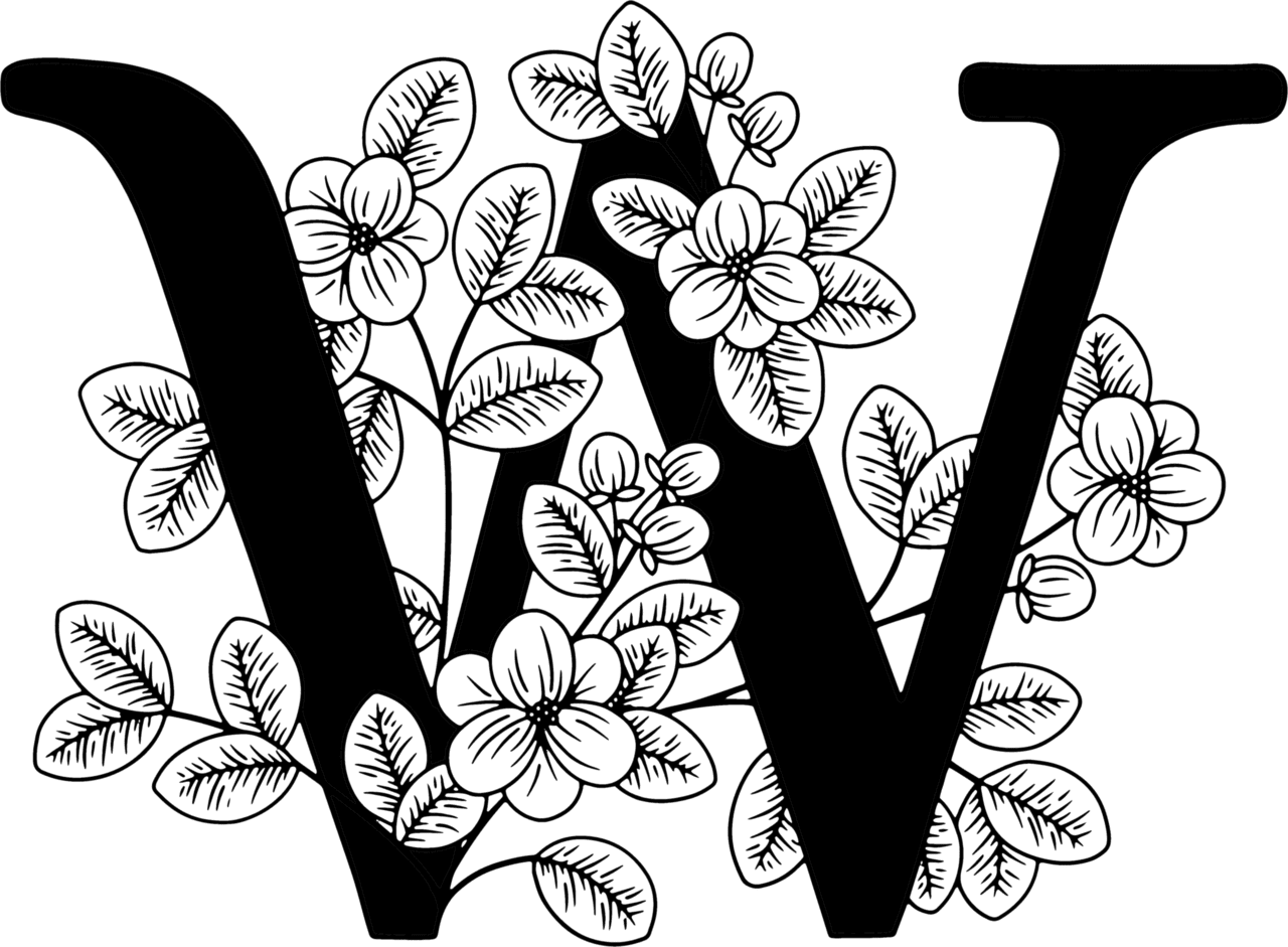 Flowers black and white monogram clipart logo