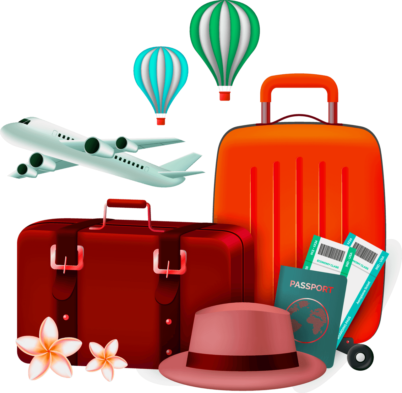 Realistic travel suitcase passport plane agency design clipart picture