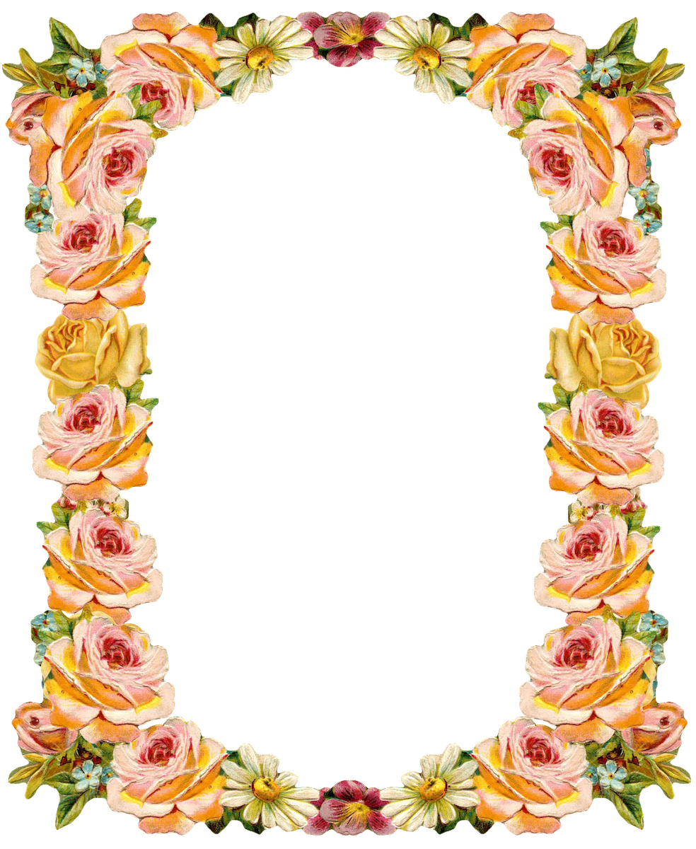 Flower border digital vintage frame peach colored blumenrahmen bie clipart photo