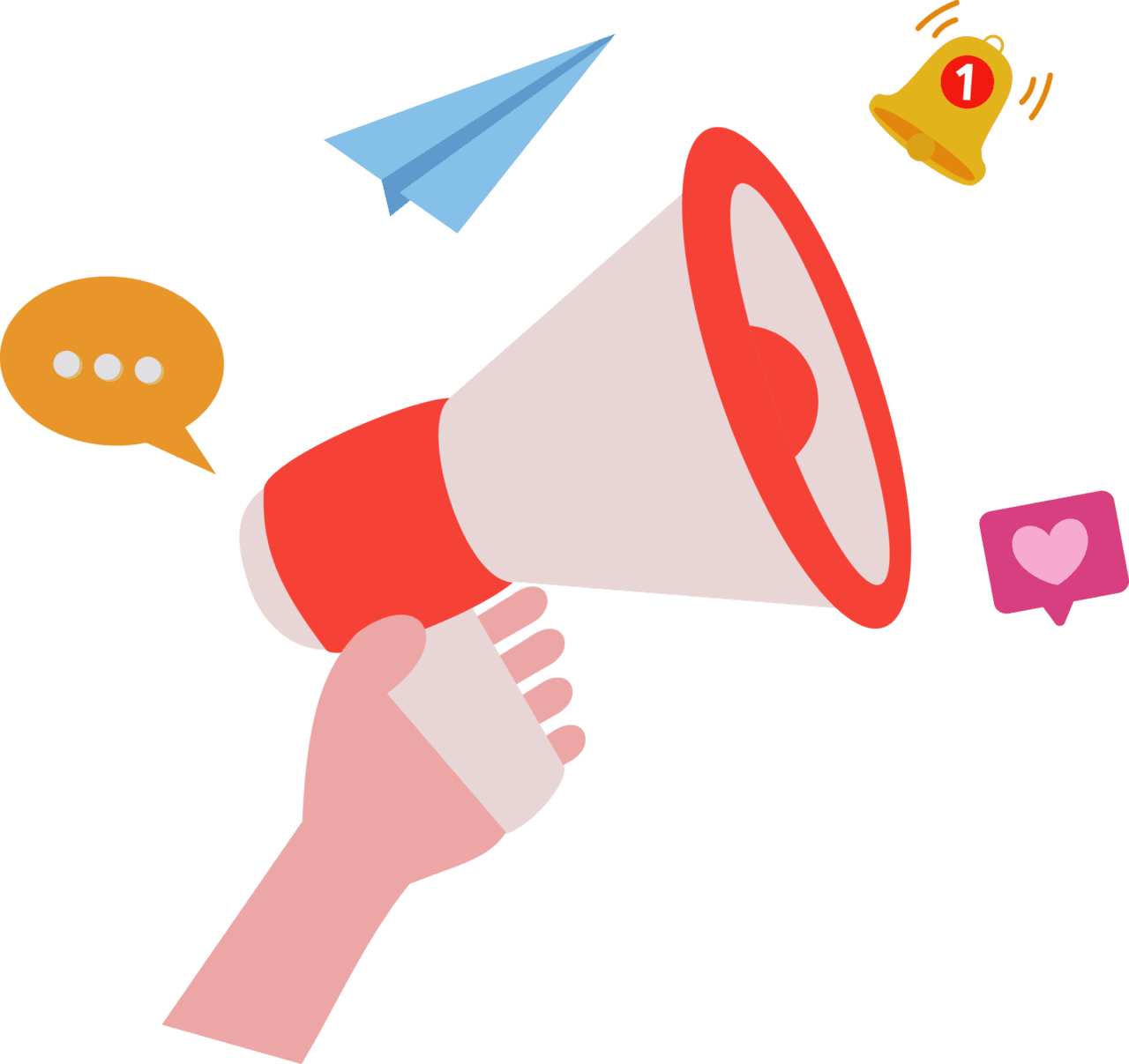Megaphone and notification hand holding message convey clipart transparent