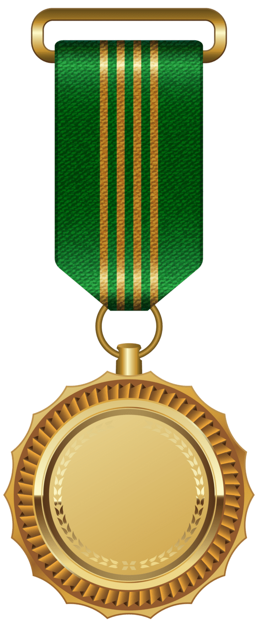 Trophy gold medal with green ribbon clipart image