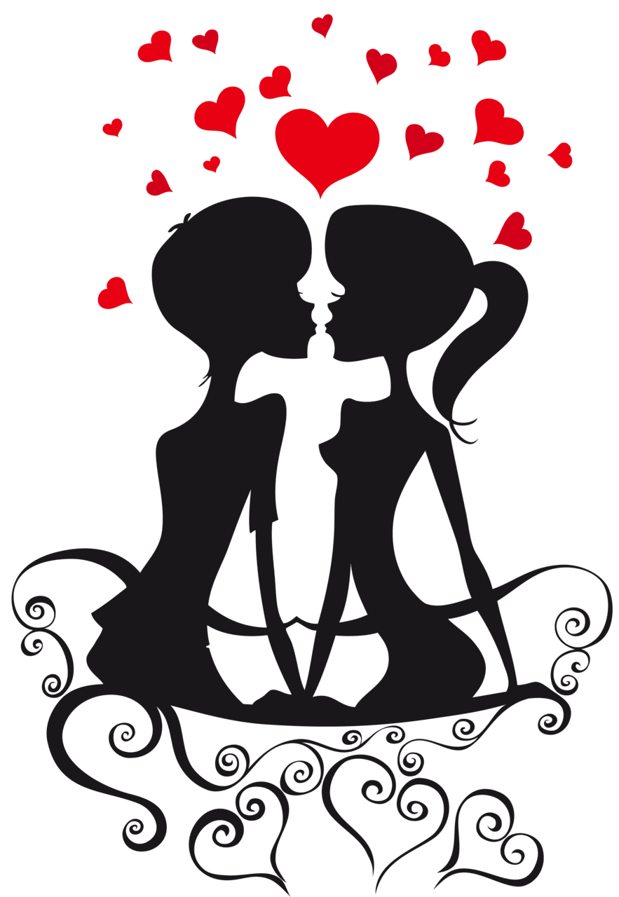 Love couple silhouettes bench with hearts clipart logo