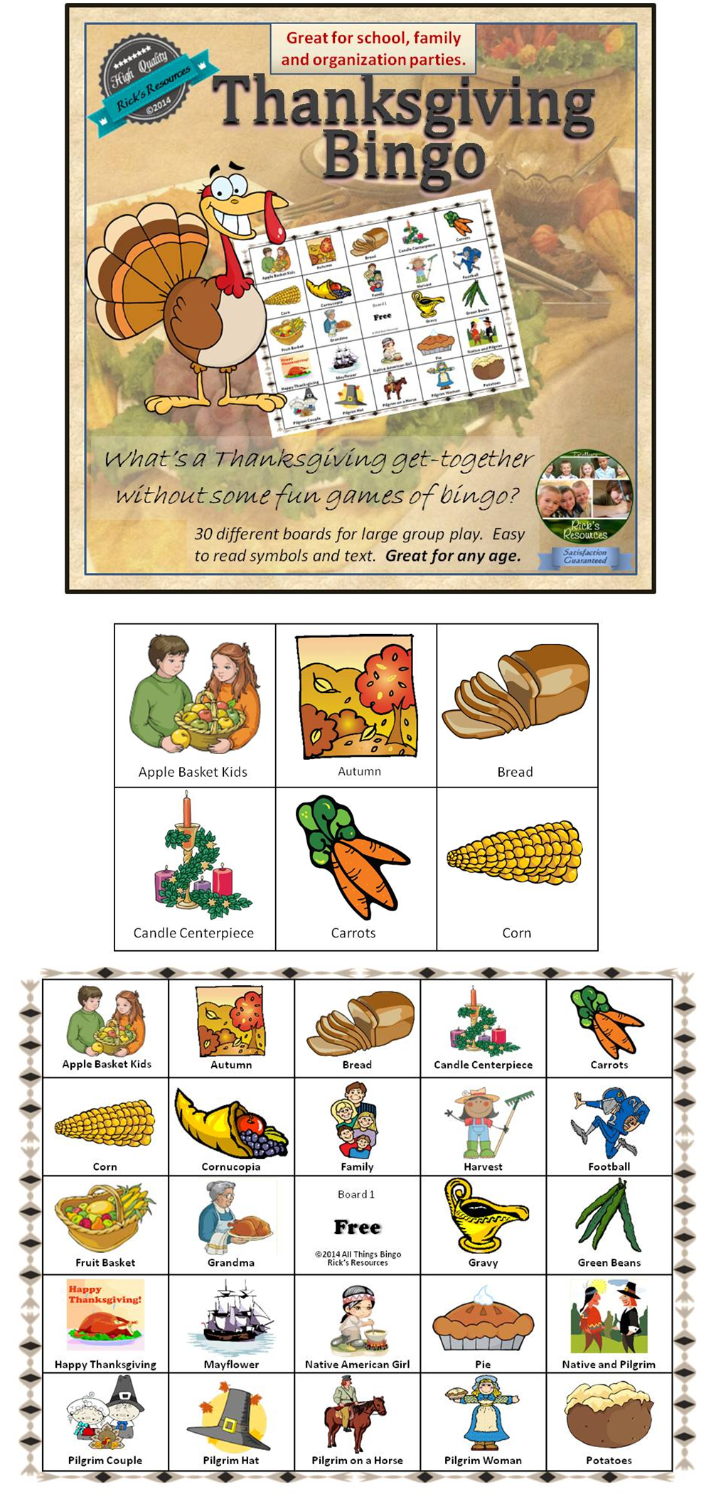 Thanksgiving bingo game print and digital versions clipart logo