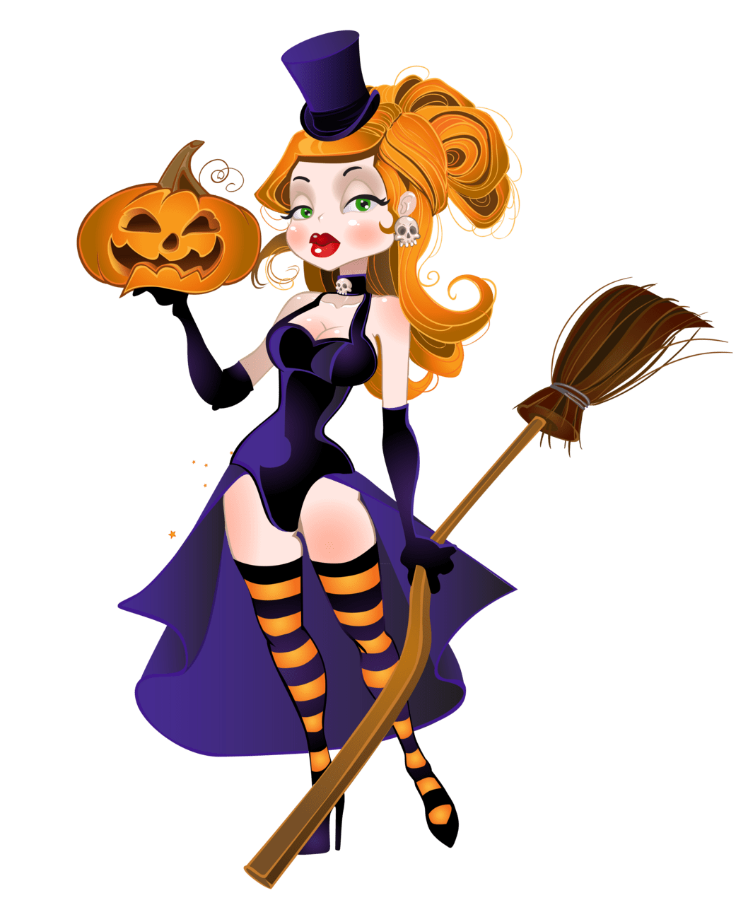 Halloween witch with broom and pumpk clipart free