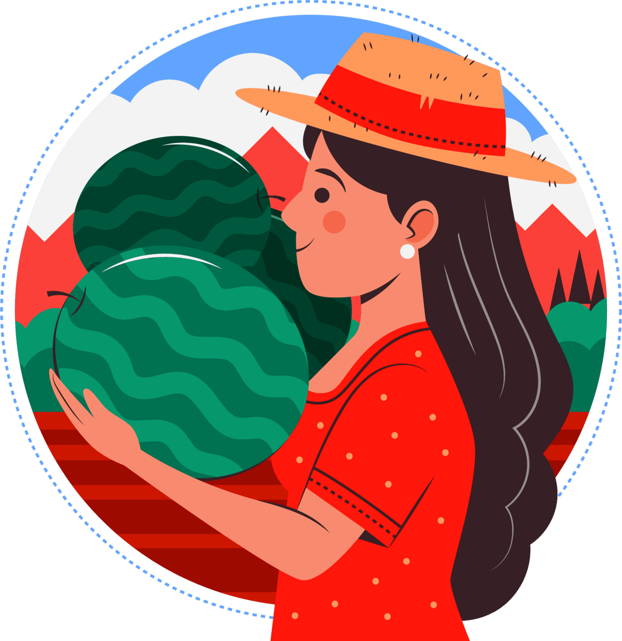 Flat farmer day woman and watermelon clipart transparent