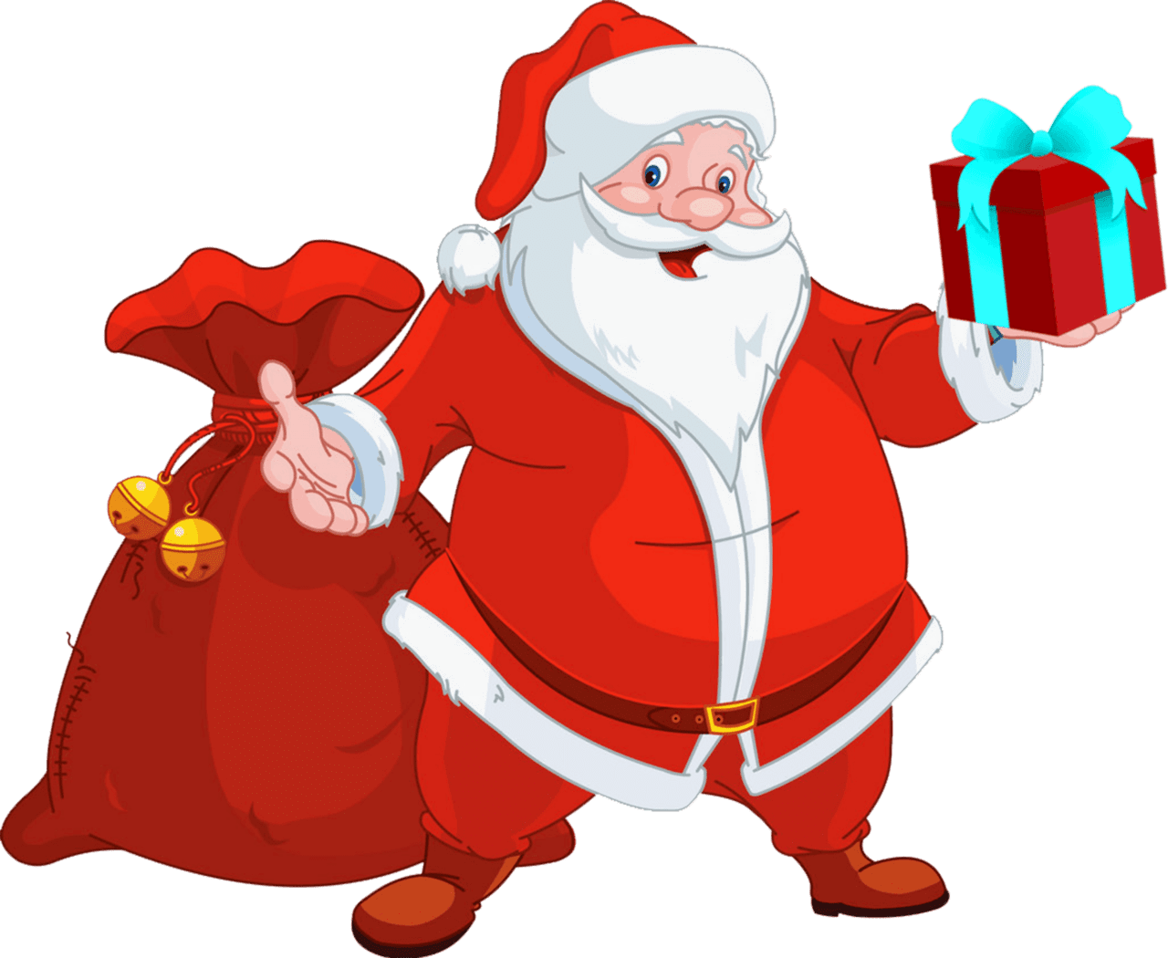 Christmas gift happy santa claus full body smily face sack of ts vector image clipart