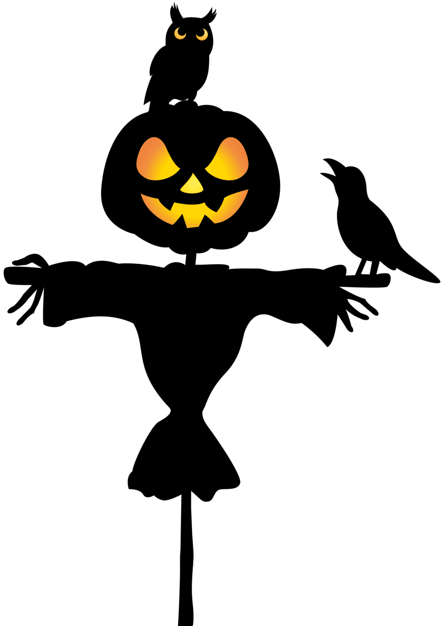 Scarecrow with owl and raven clipart image