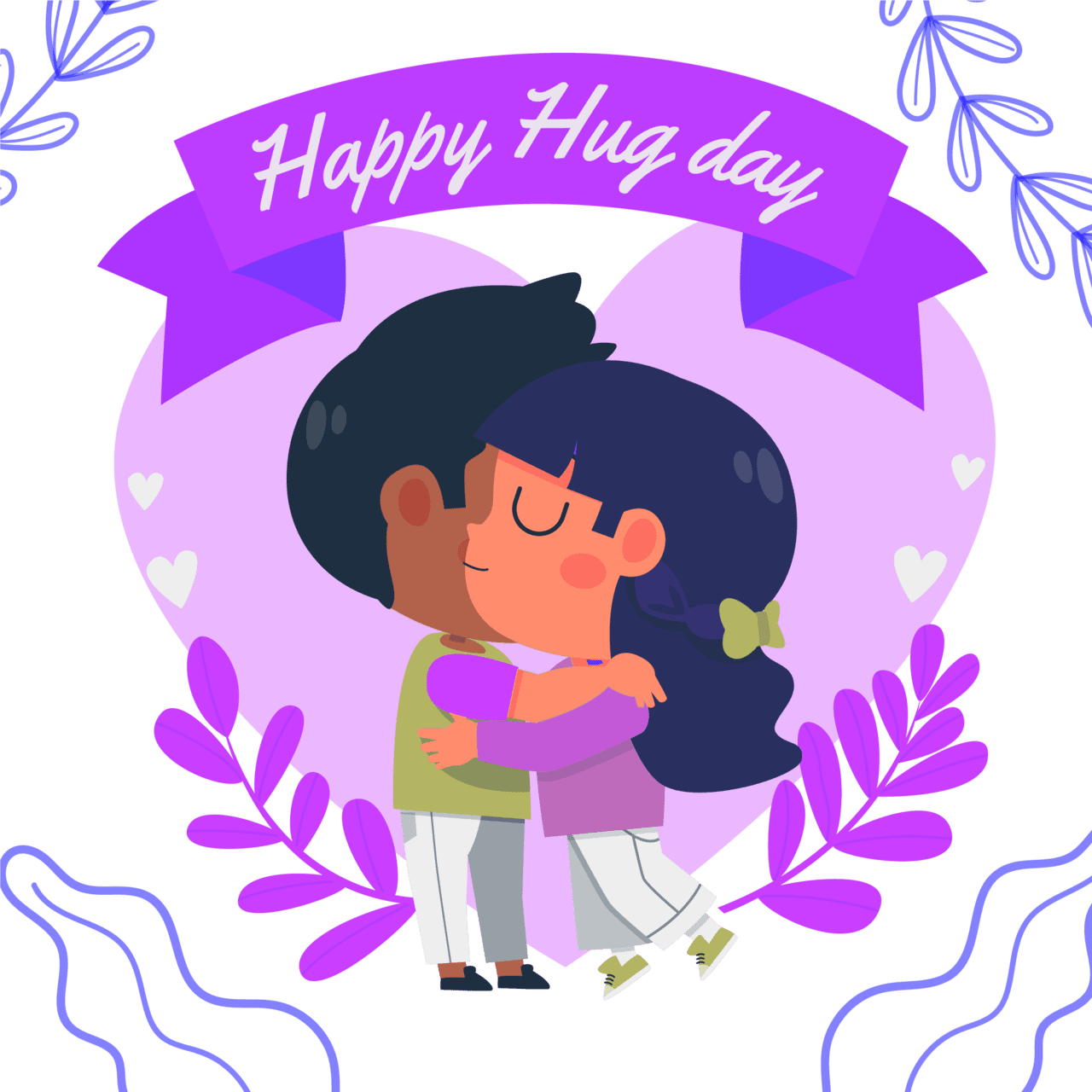 Happy hug day cute children ging design clipart logo