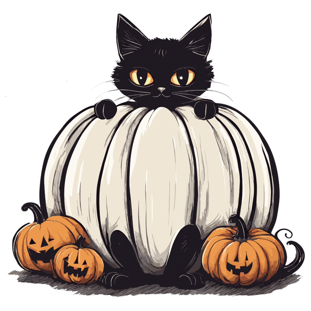 Halloween pumpkin black cat with pumpkins sticker spooky party clipart logo