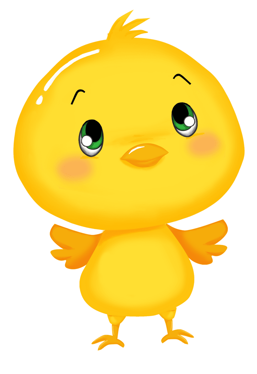 Rtoon yellow chick in summer field poster clipart vector