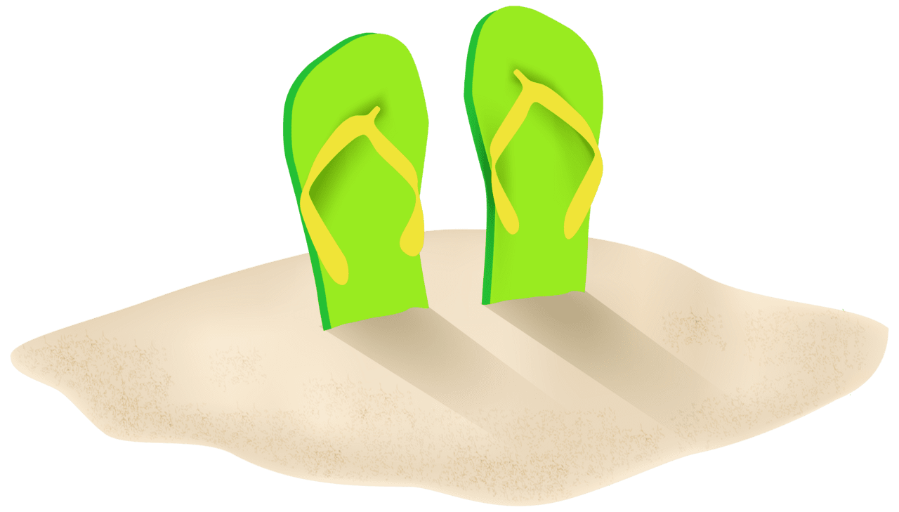 Summertime green flip flops sand clipart image