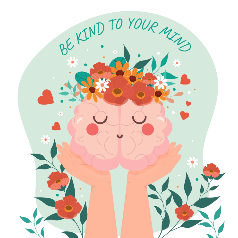 Mental health awareness concept with two hands carrying cute brain clipart clip art