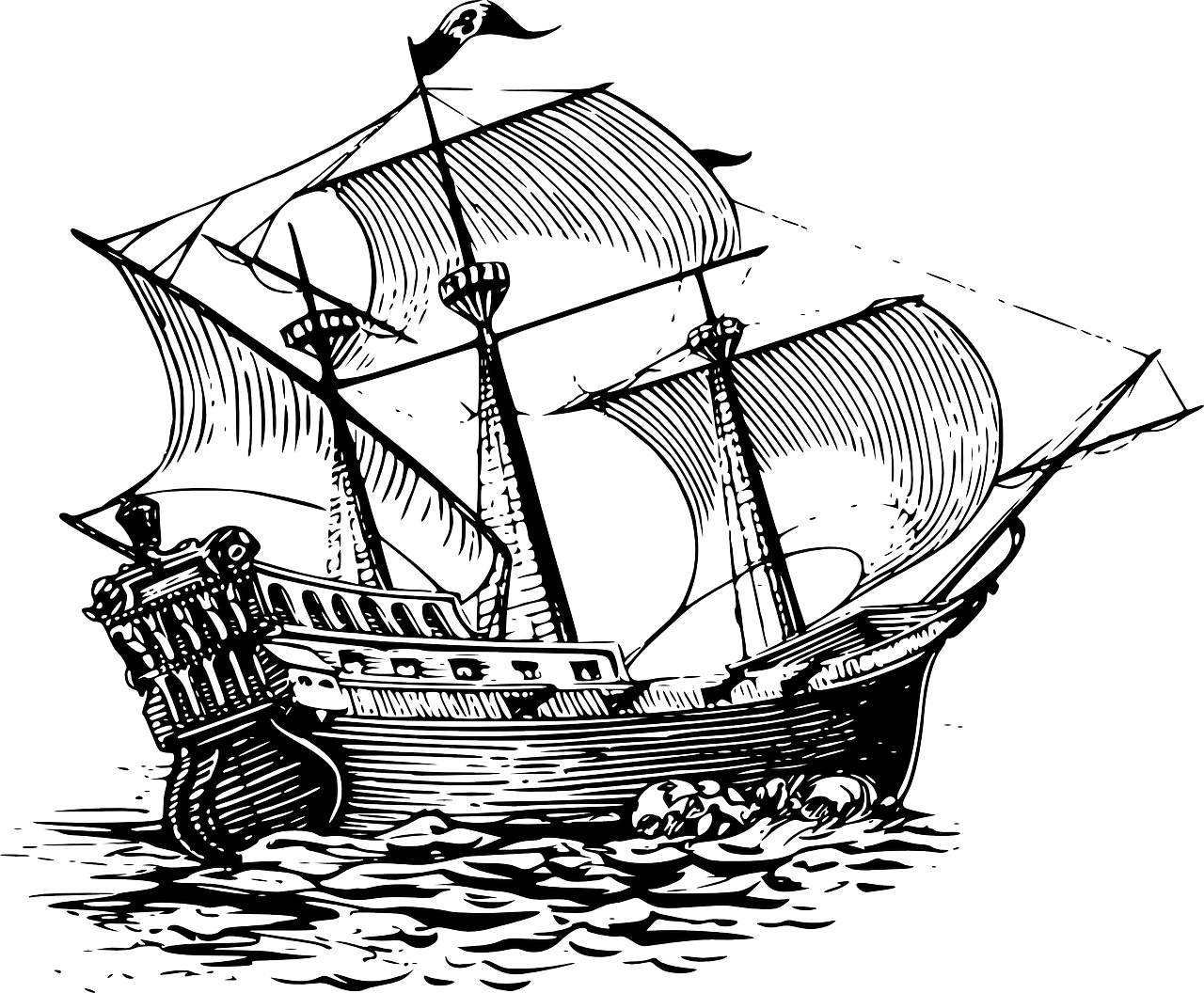 Galleon sail ship vector graphic clipart