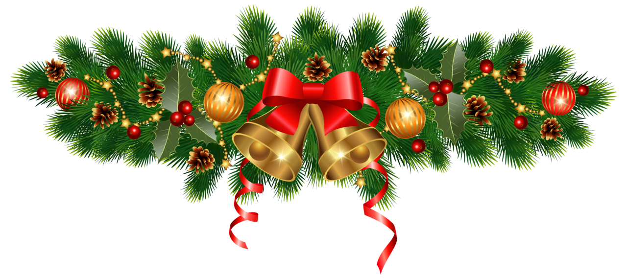 Christmas golden bells and ornament decoration clipart image