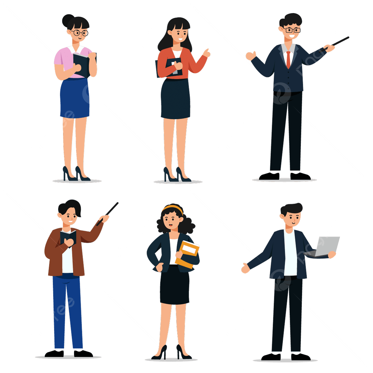 For teaching male teachers clipart images set of female and school teacher in various elements postures gestures clothes isolated white background cartoon education image