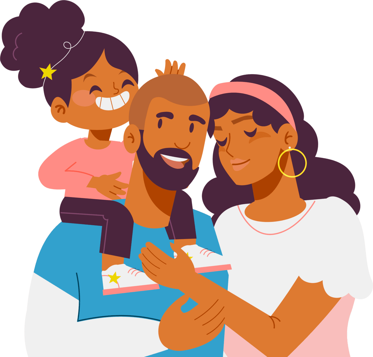 Happy parents and child hug together clipart image