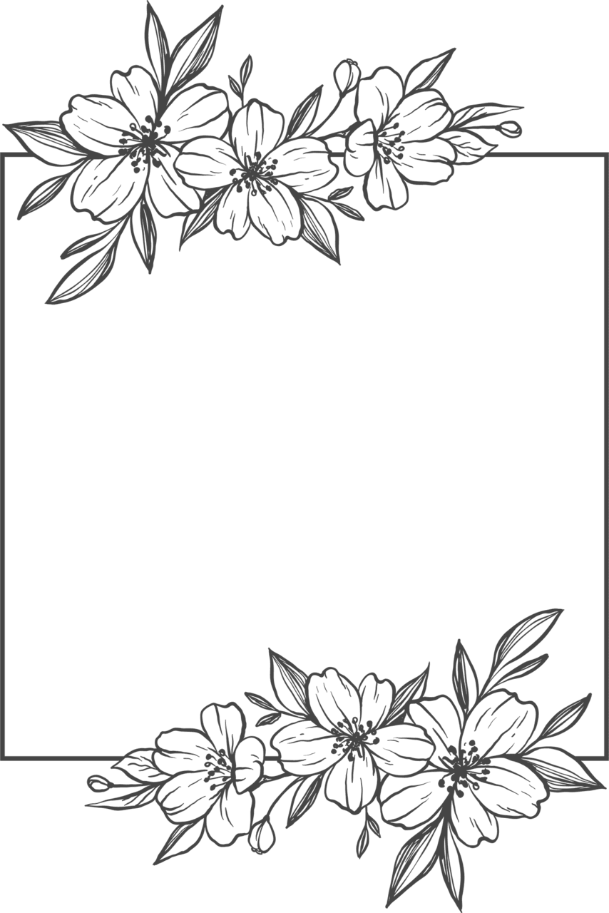 Floral black and white rose flower frame square shape vector design abstract clipart