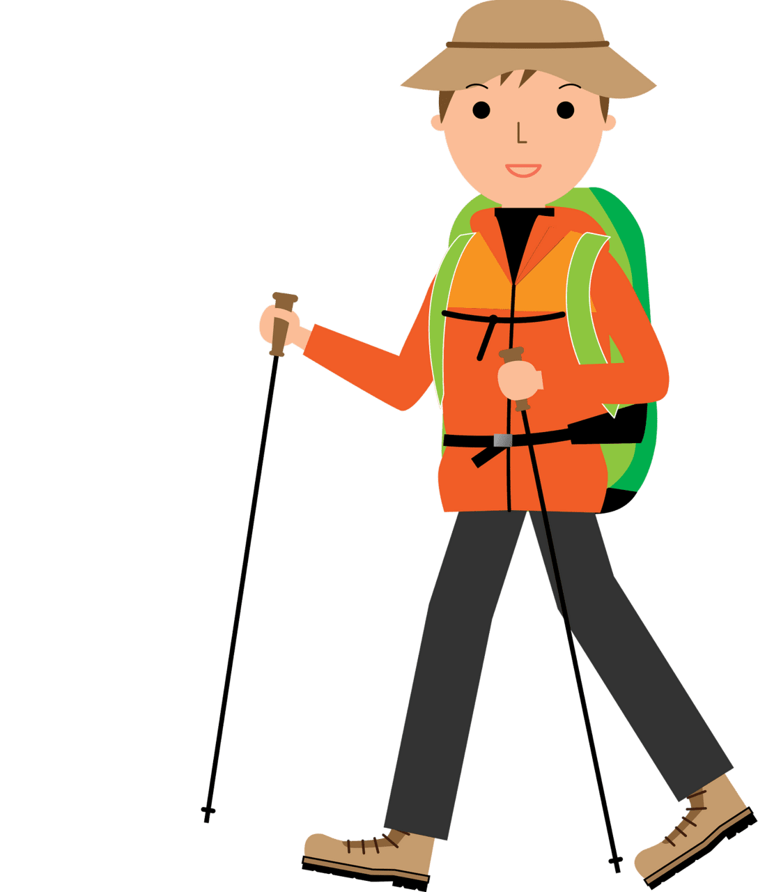 Hiking climber boy with trekking poles vector clipart images