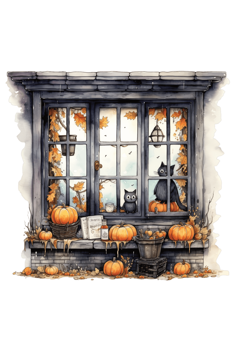 Haunted house halloween windows de spooky window ration creepy ghostly pumpkin art witch clipart vector