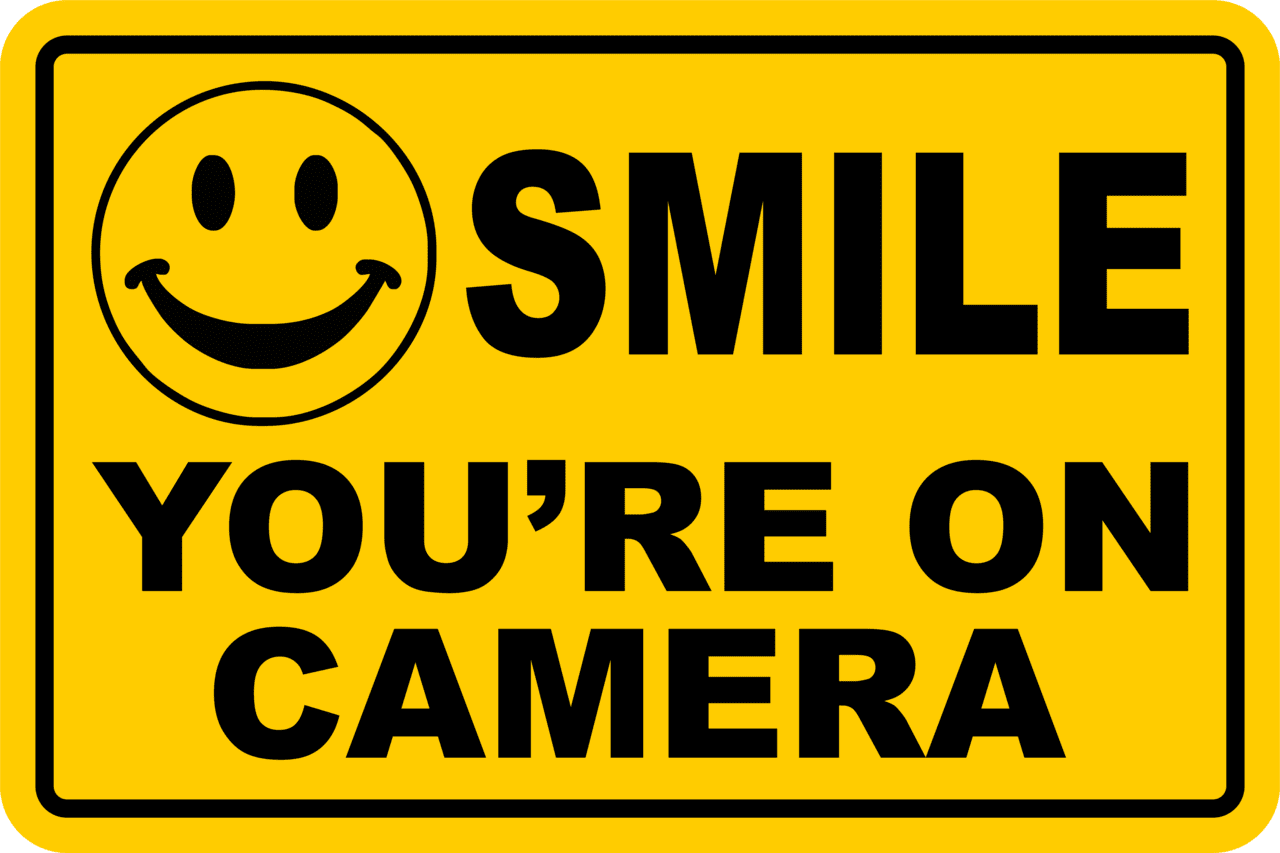 Smile you re camera yellow business security sign cctv video surveillance shipping clipart picture