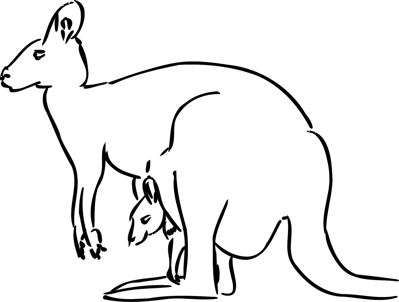 Kangaroo mom and baby outline vector clipart images