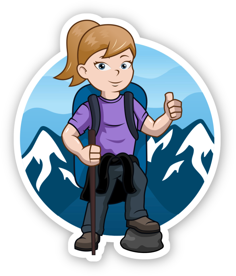 Hiking animated hiker girl mountain backdrop clipart background