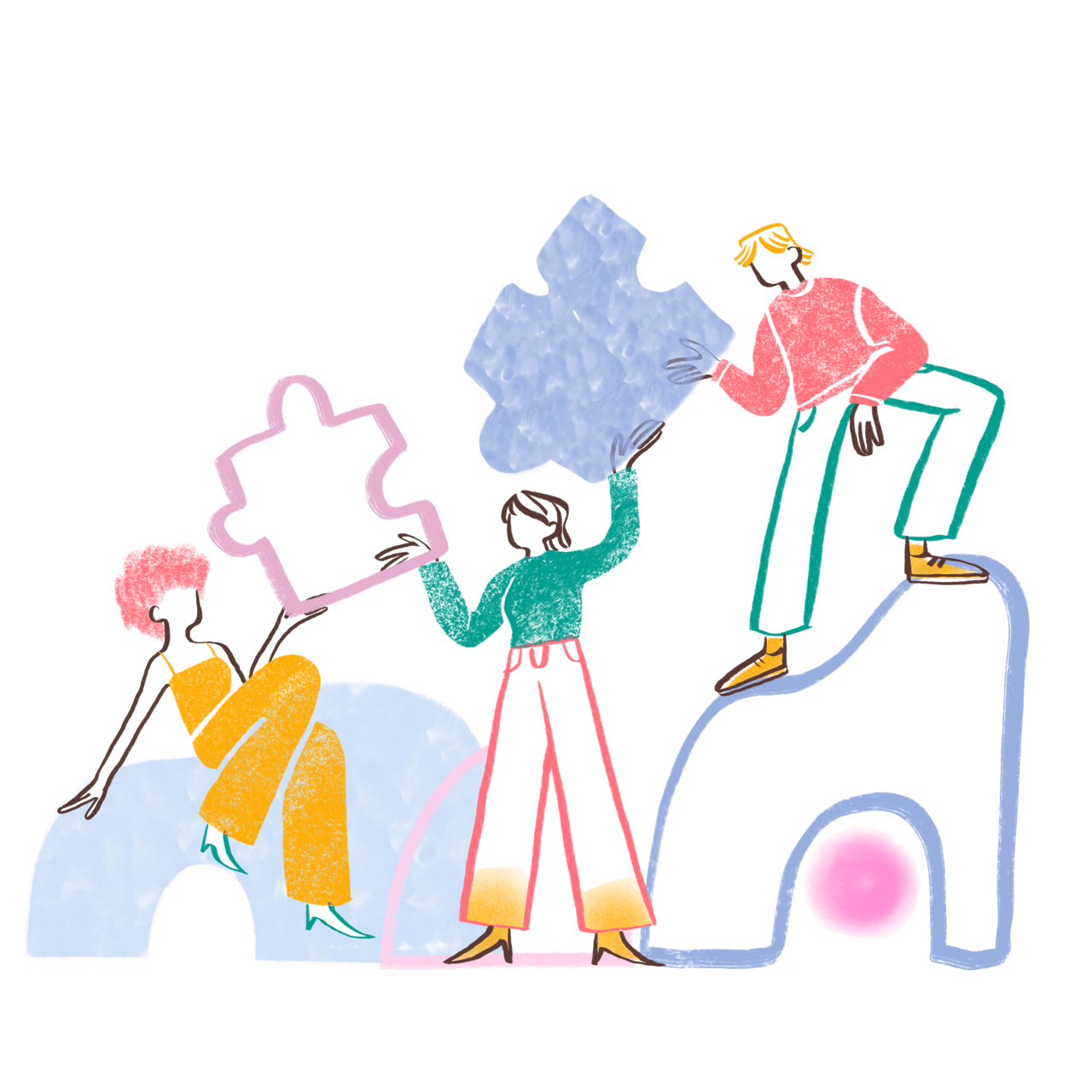 Team work people pass puzzle pieces to each other clipart free