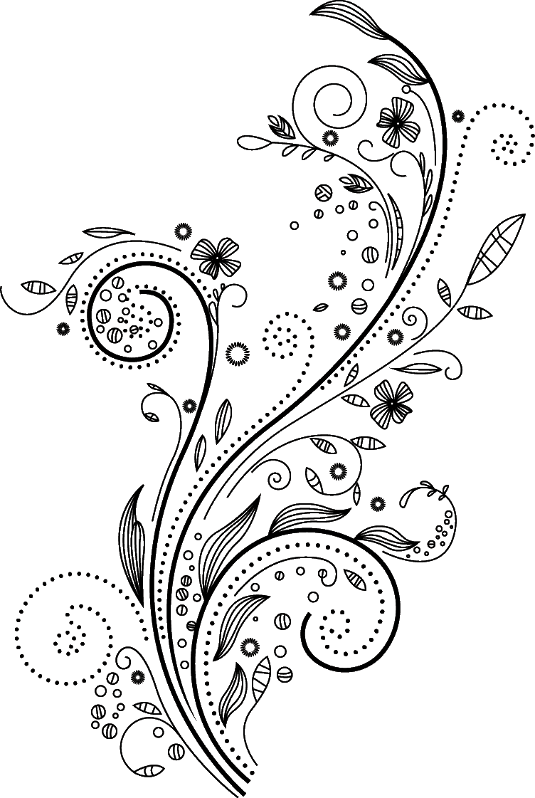 Floral black and white pin page clipart image