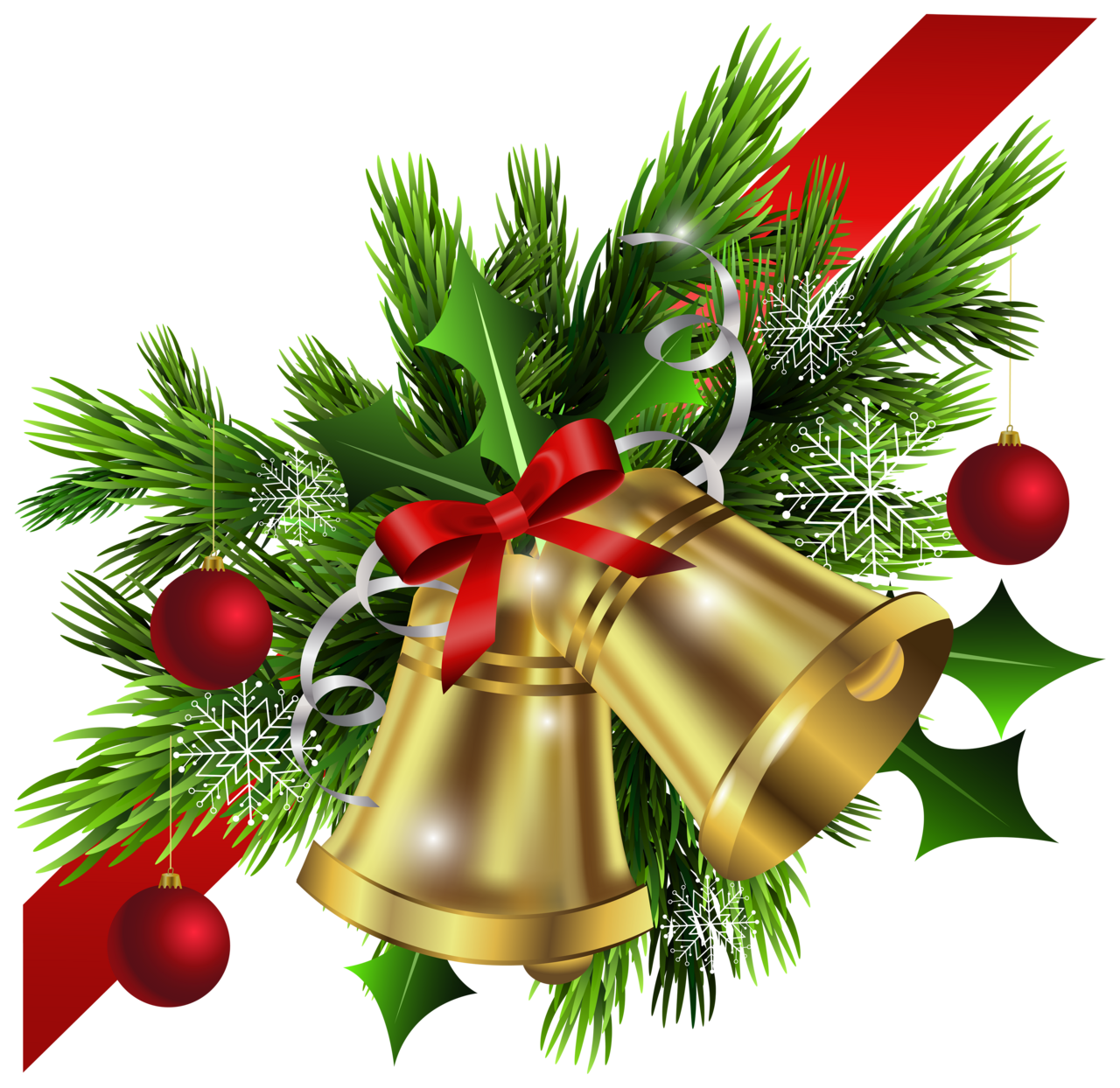 Christmas balls red bow and bells corner clipart image