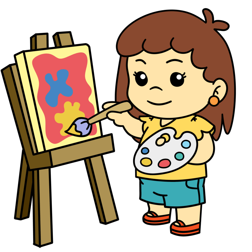 Cute cartoon kid girl paint ing isolated clipart photo