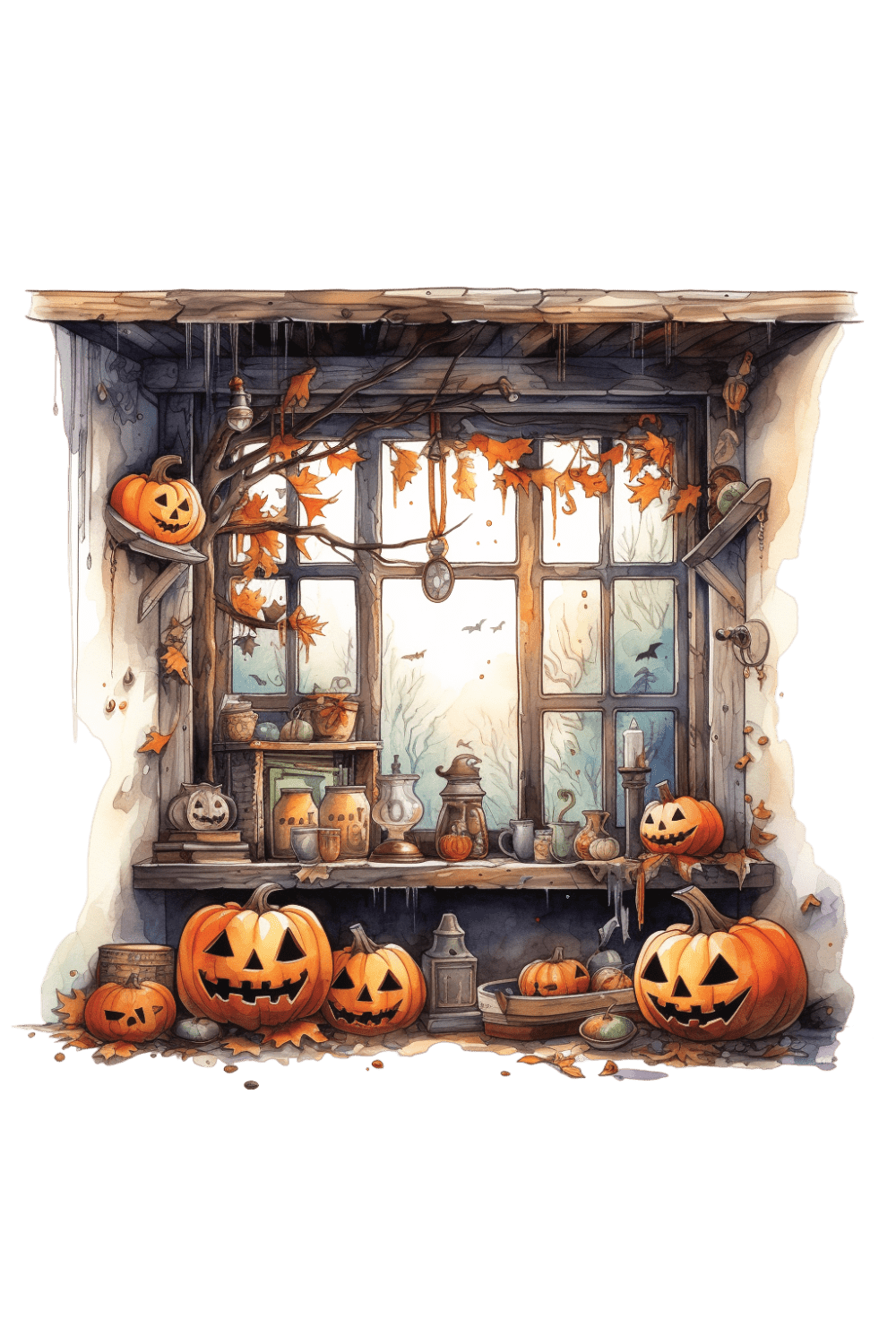 Haunted house halloween windows decor spooky window decoration creepy ghostly pumpkin witch clipart free