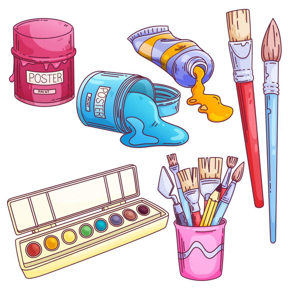 Paint and paintbrush artist brush clipart design transparent