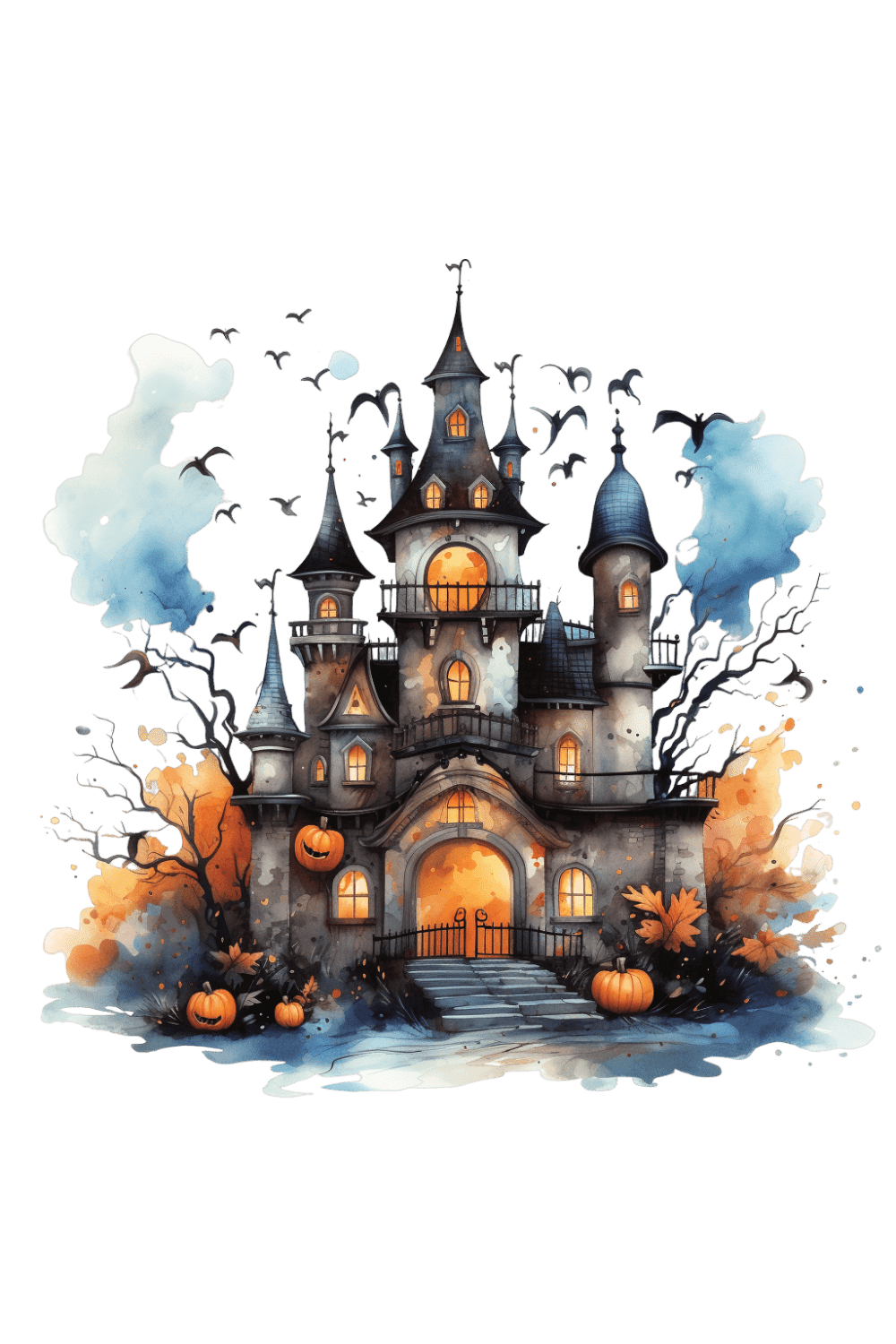 Happy halloween castle sc skeleton witch house cute fantasy pumpkin aqu ell watercolor haunted clip houses clipart clip art