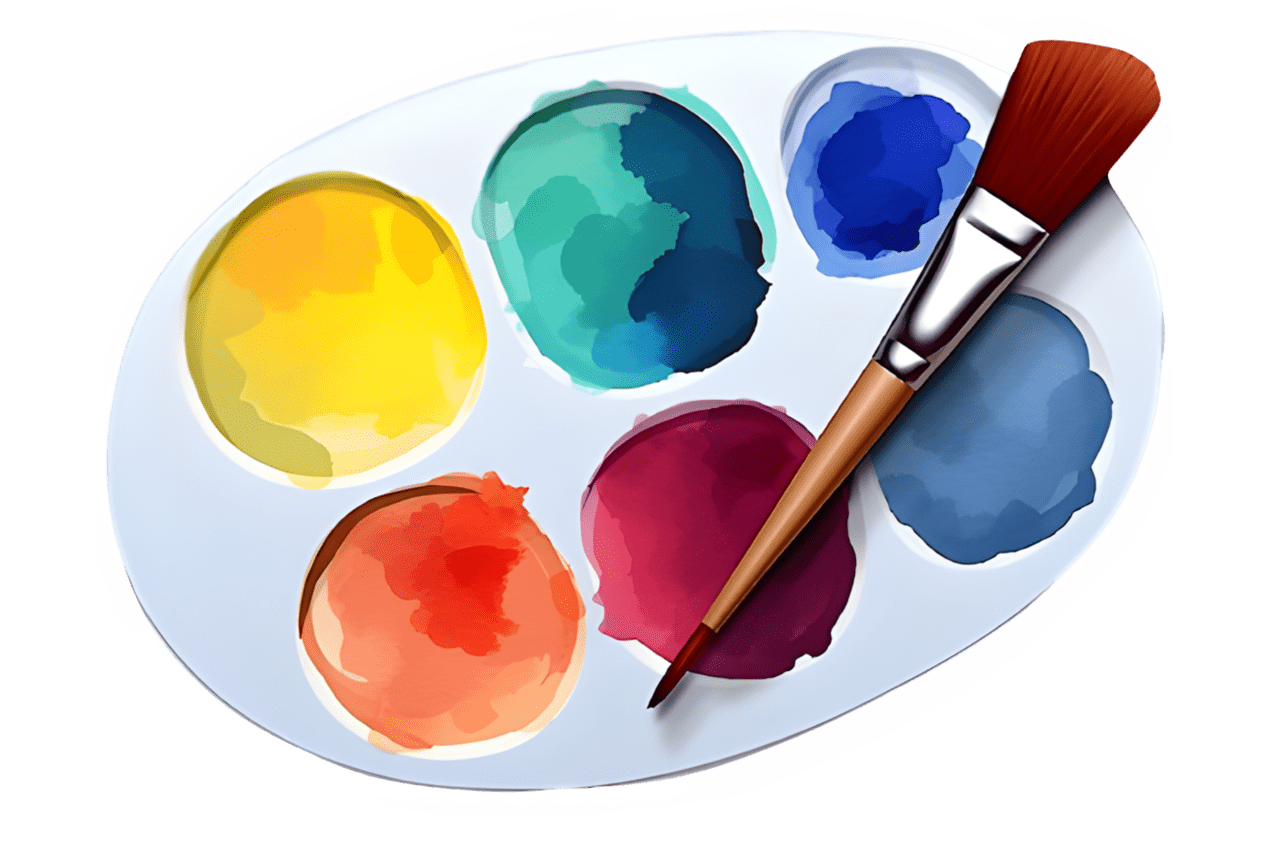 Paint and paintbrush watercolor image of palette clipart