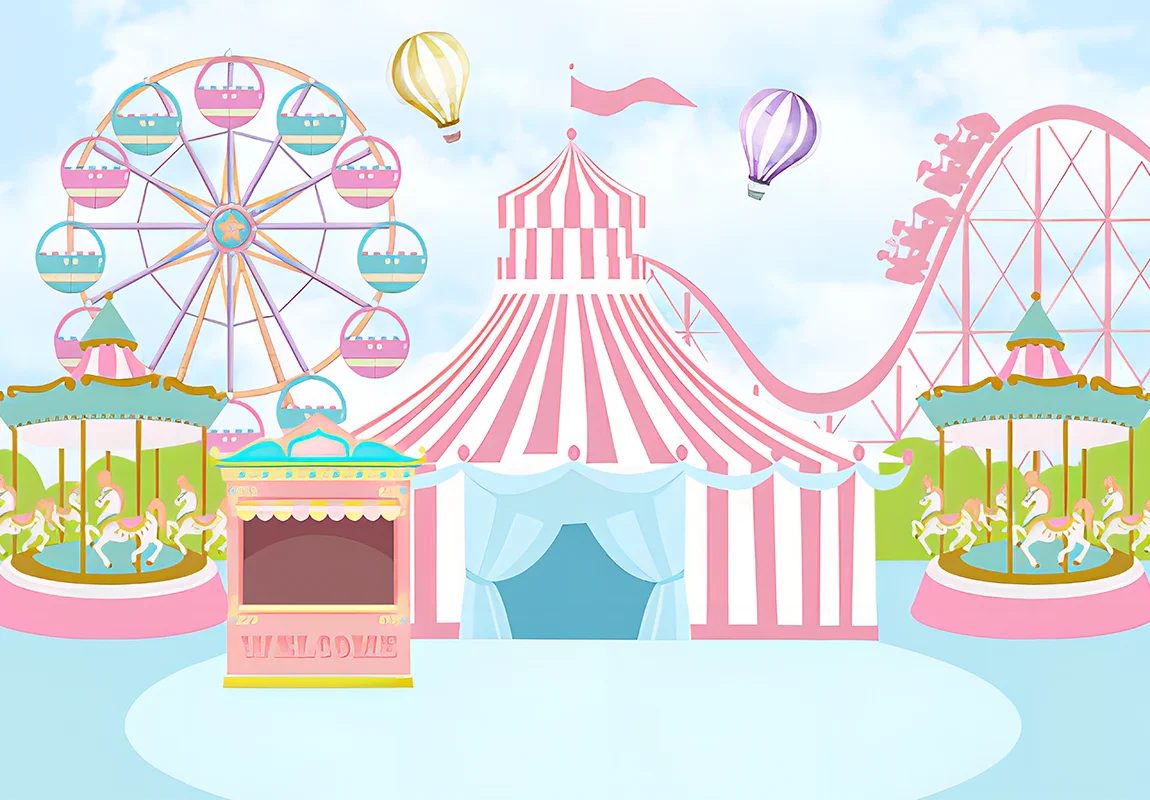 Circus theme backdrop pink carnival night carousel birthday party photography background for kids girls baby shower ft vinly clipart