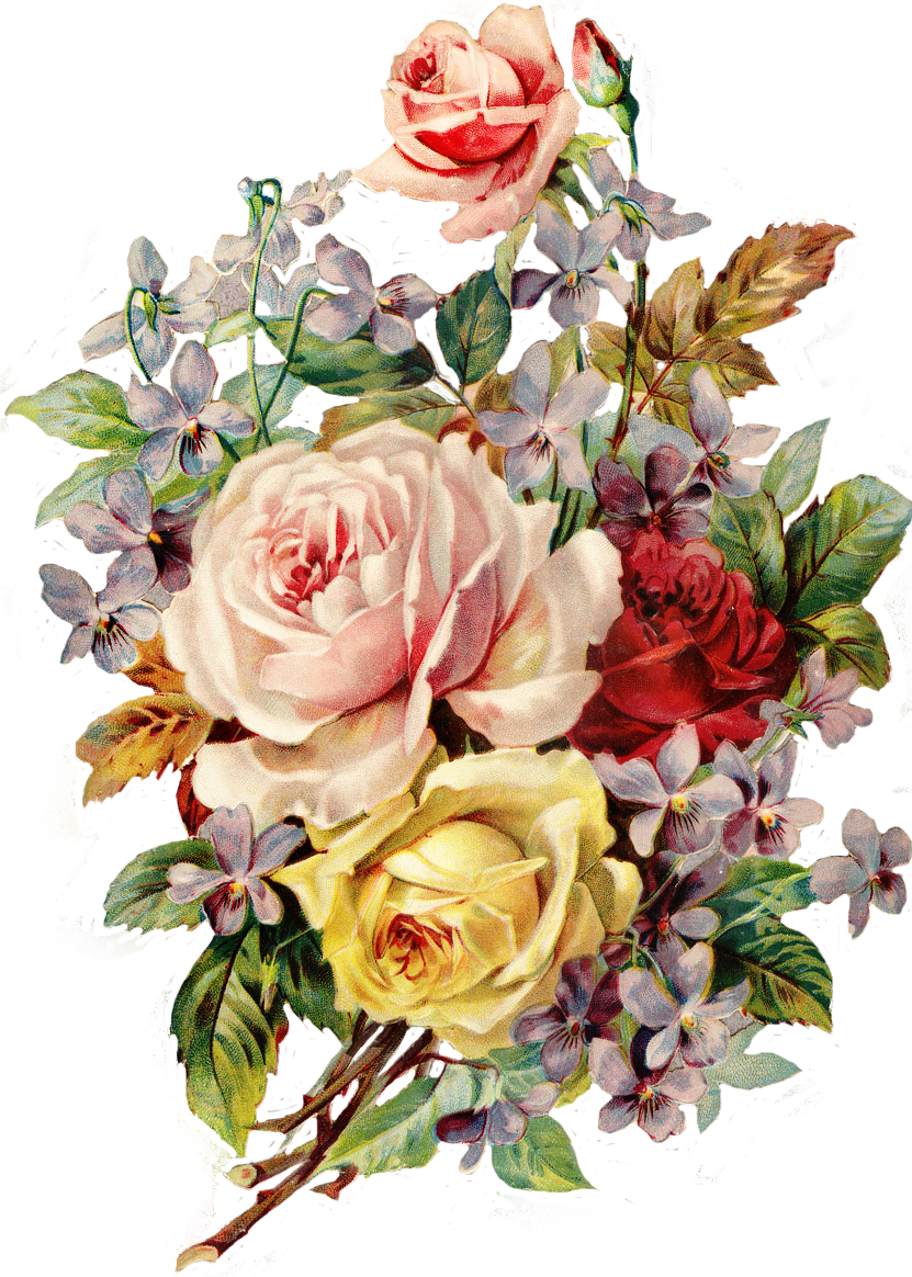 Flower bouquet rosenstrau mit anderen blumen rose with other flowers glanzbild victorian cie cut tube victorienne clipart photo