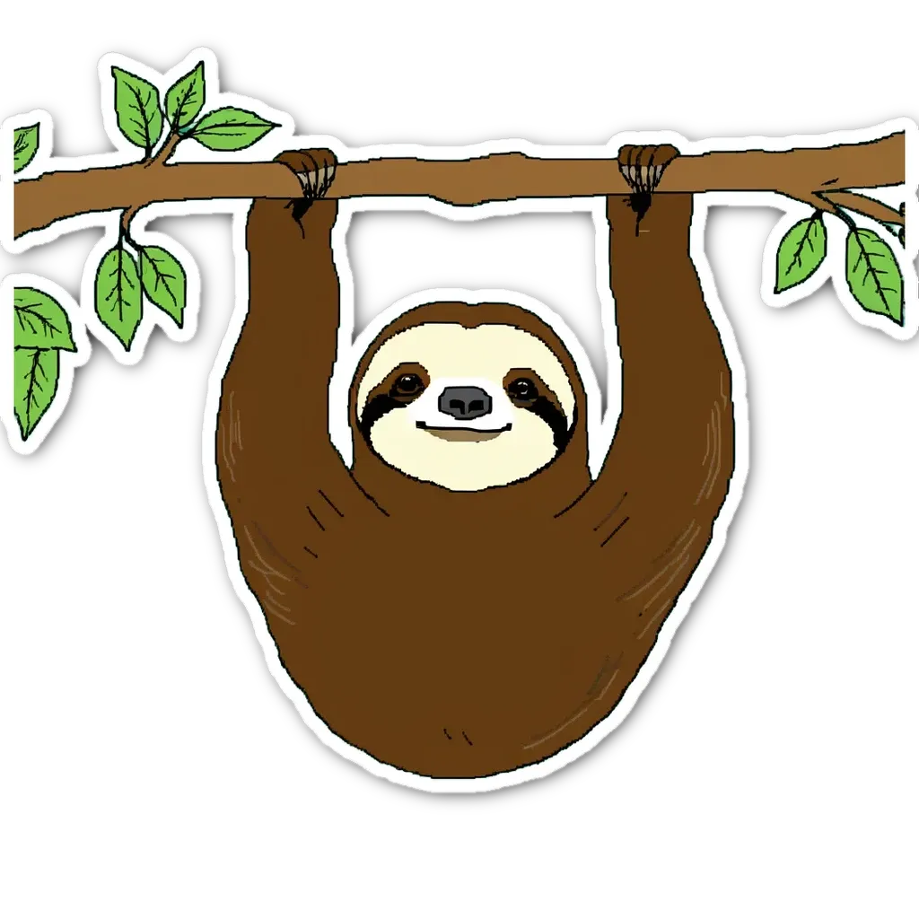 Sloth hanging from branch ms nt sticker in clipart photo