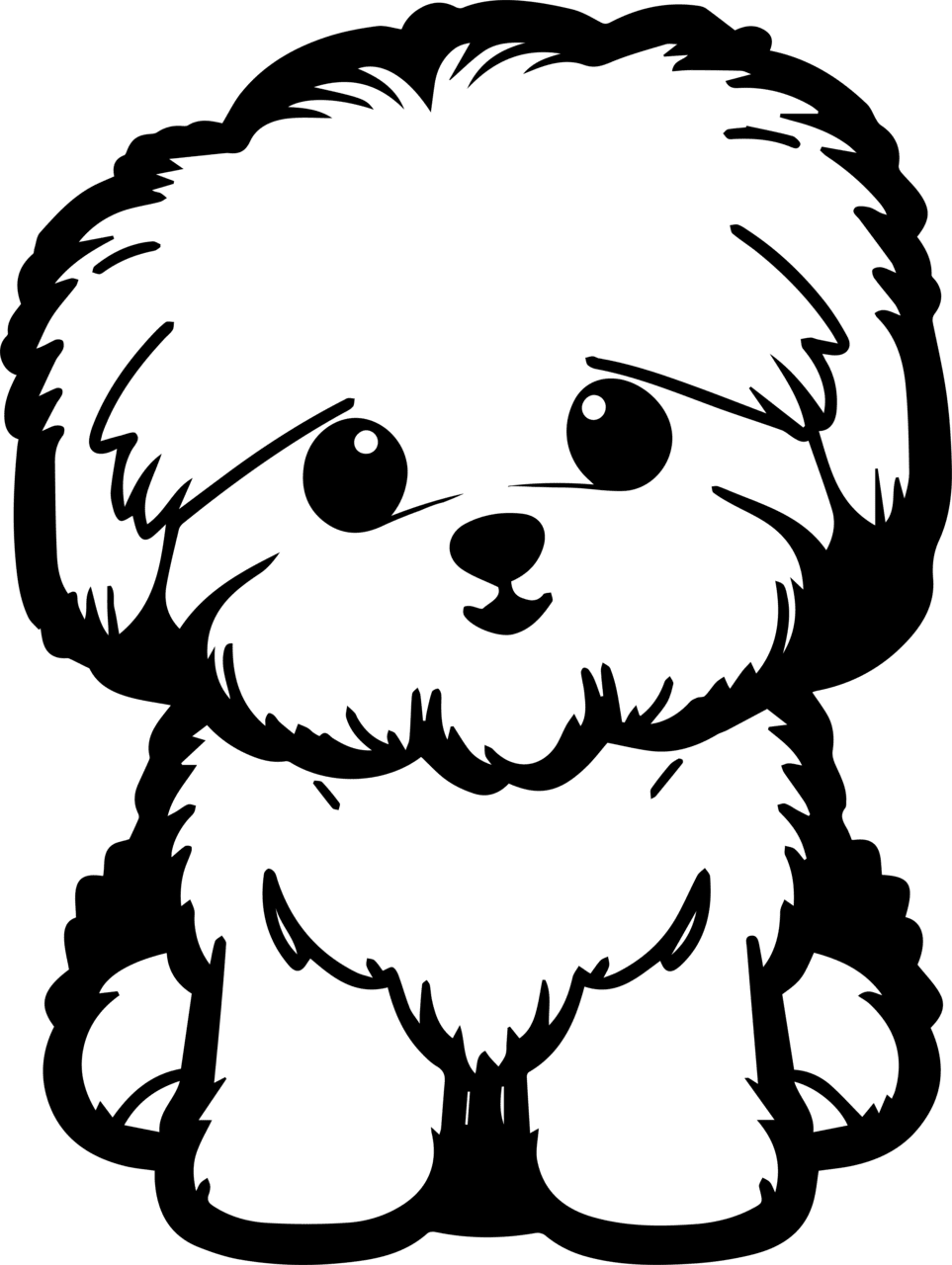 Dog black and white maltese maltipo vector cartoon sticker digital shirt design clipart