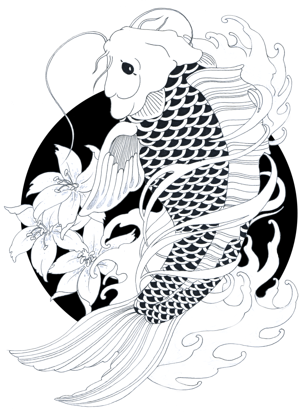 Fish black and white koifish by zakariaseatworld deviantart clipart logo