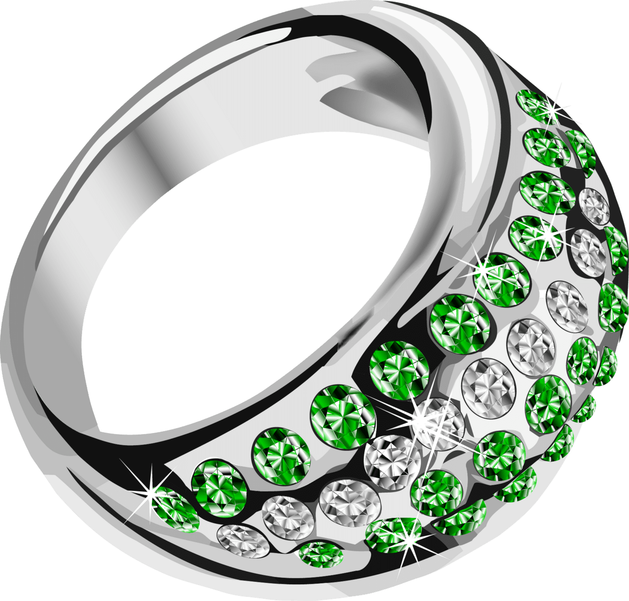 Silver ring with green diamond clipart image