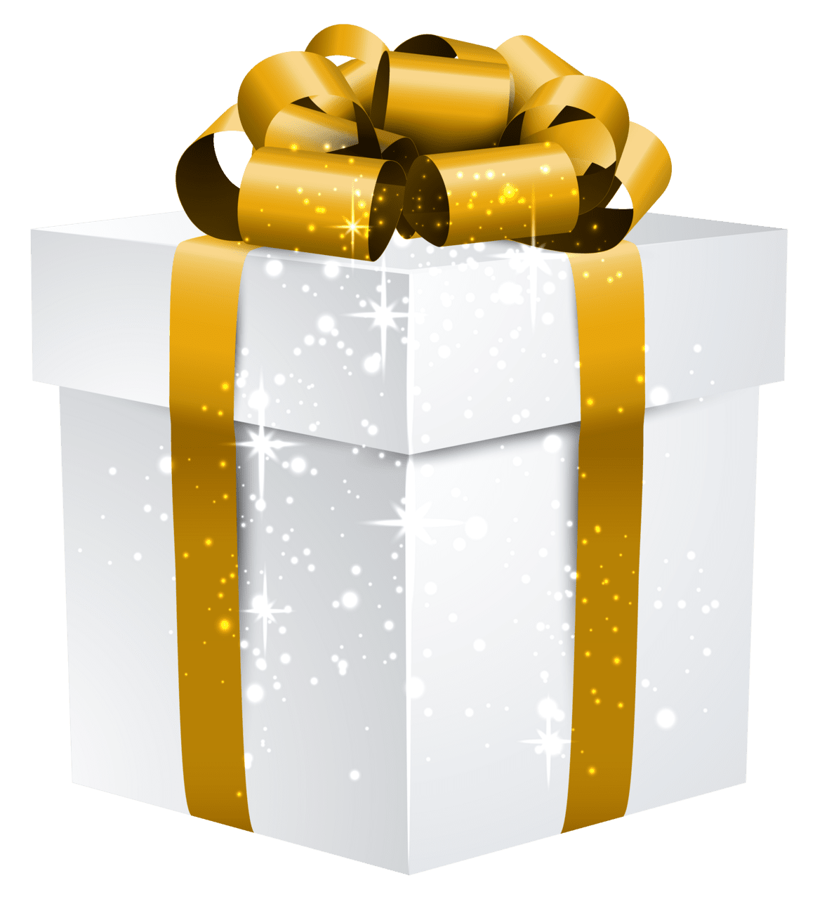 White shining box with gold bow clipart image