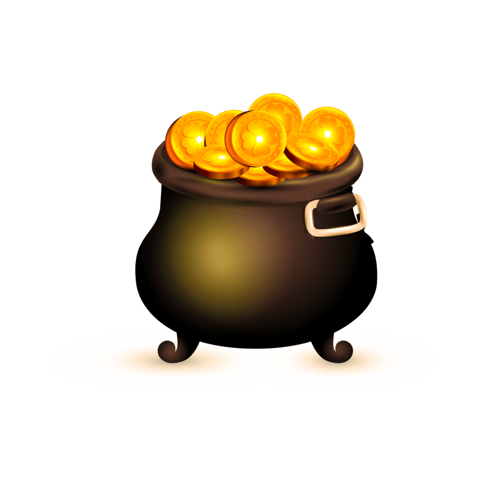 Pot of gold leprechaun magical full coins with hat clipart clip art