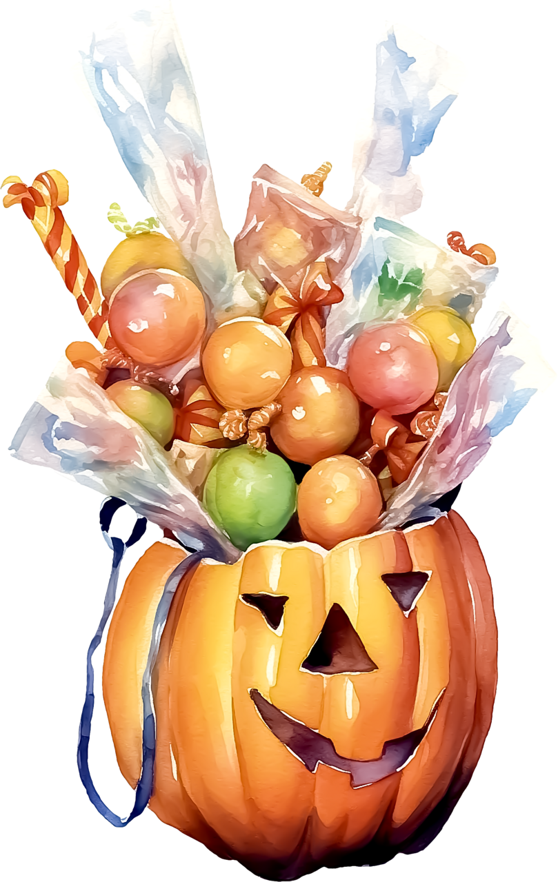 Watercolor halloween pumpkin sweets basket clipart photo