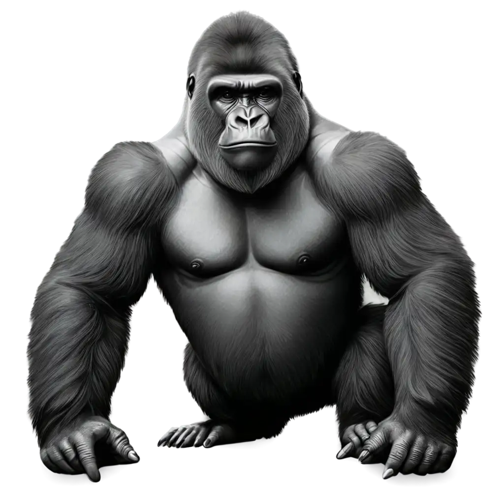 Realistic gorilla clipart highquality line art prompt transparent